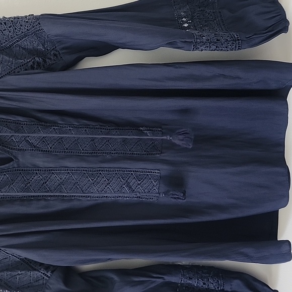 Ramy Brooke Navy blue Long Sleeve Laced Winnie Blouse Size Medium - Picture 5 of 12